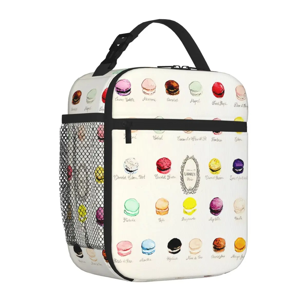Bolsa Térmica para Almuerzo, Diseño Lindo con Menú de Sabores de Macarons Laduree, Ideal para Campamentos y Viajes