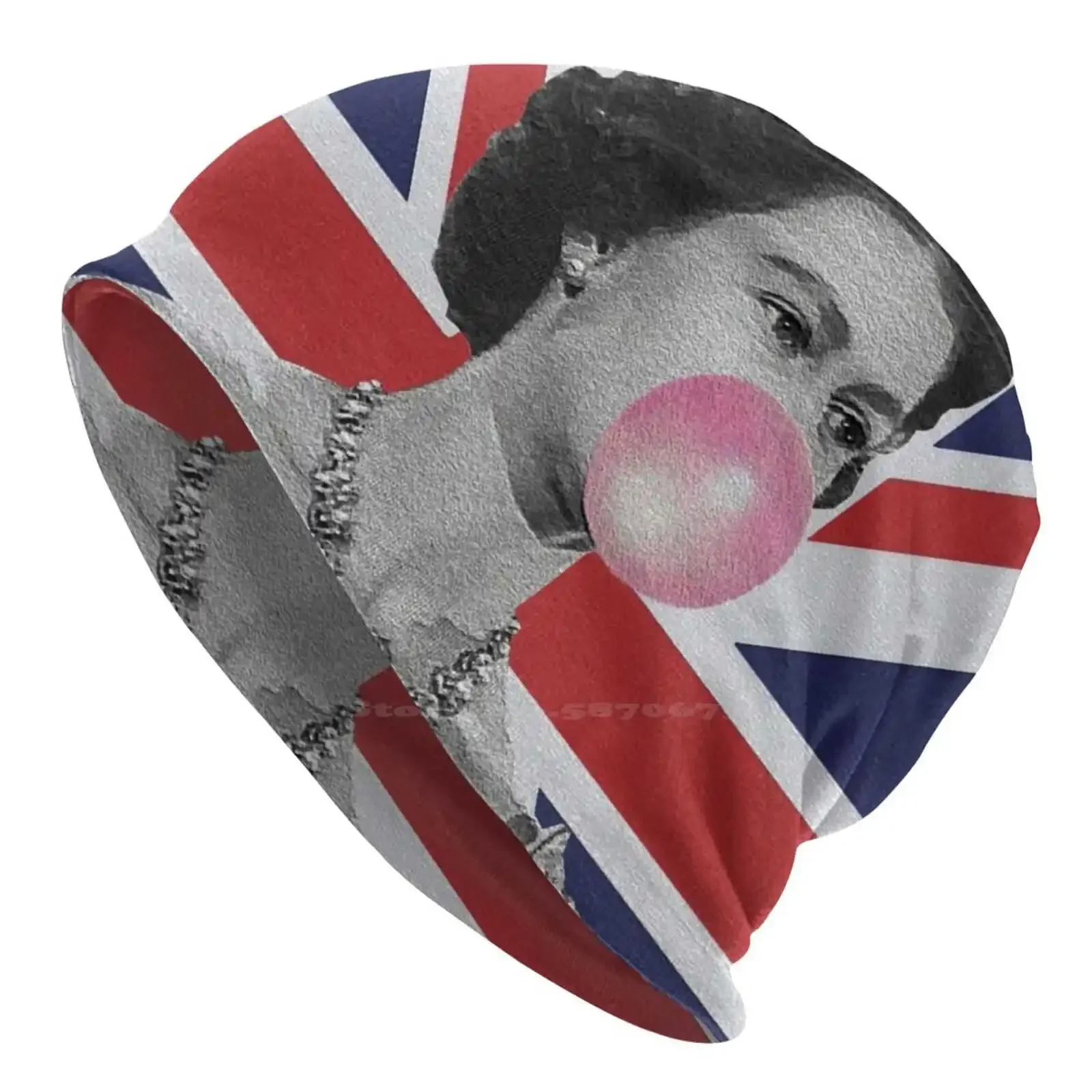 Queen Elizabeth Bubble Gum Knitted Hat Warm Beanie Outdoor Caps British Queen Of England Queen Of Uk Union Jack Bubble Gum The