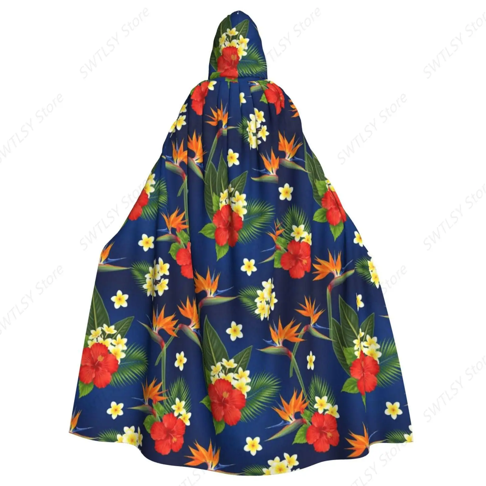 Floral Bird Tropical Paradise Hawaii Flowers Hooded Witch Costume Cloak Witches Cape Outfits Dress Up Compatible