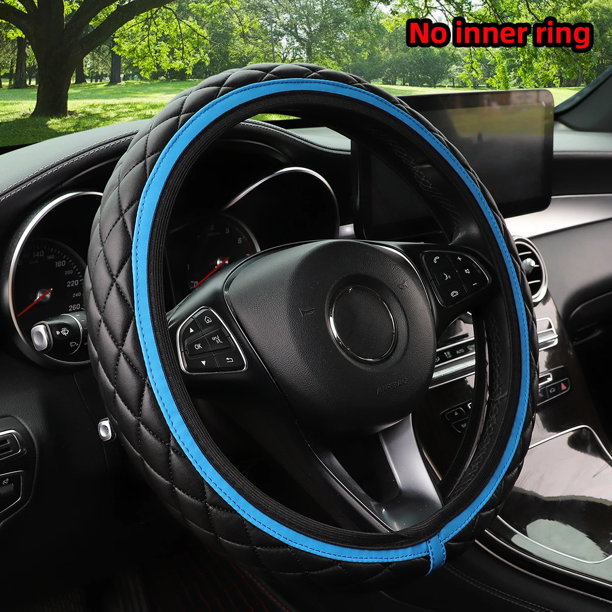 A PU embroidered leather skin leather stereo car without inner ring steering wheel cover fits 14.5-15 inch automotive supplies