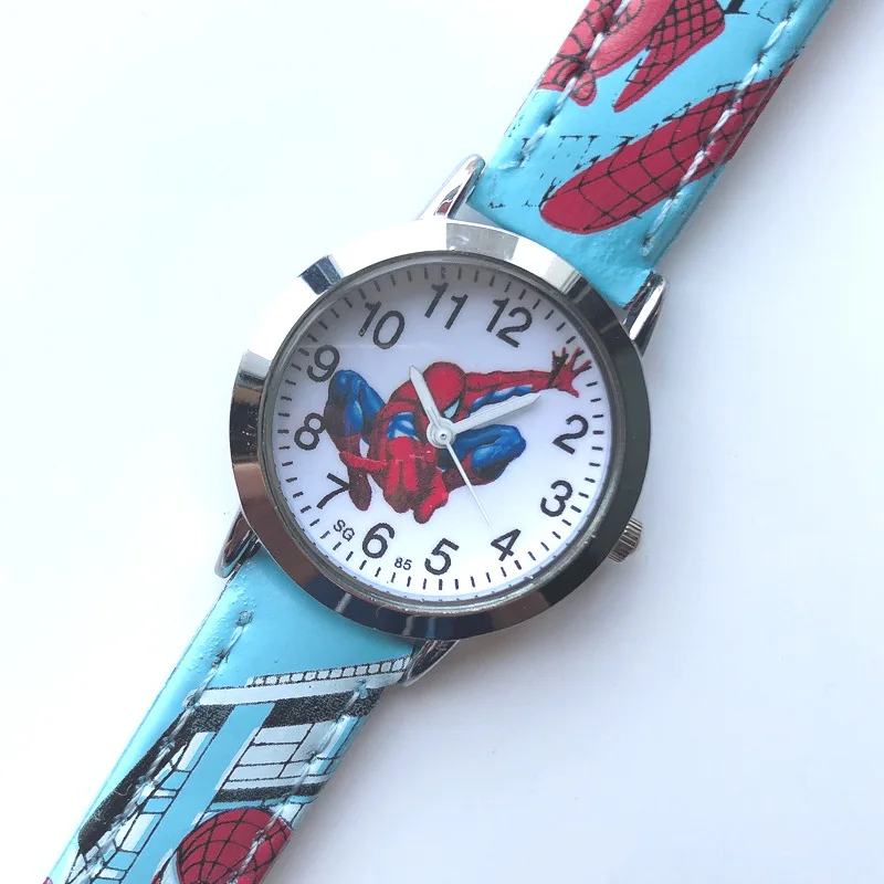 Spider Man watches, cute cartoon watches, children's watches, boys' Christmas gifts, leather quartz watches, boys' and girls' gi