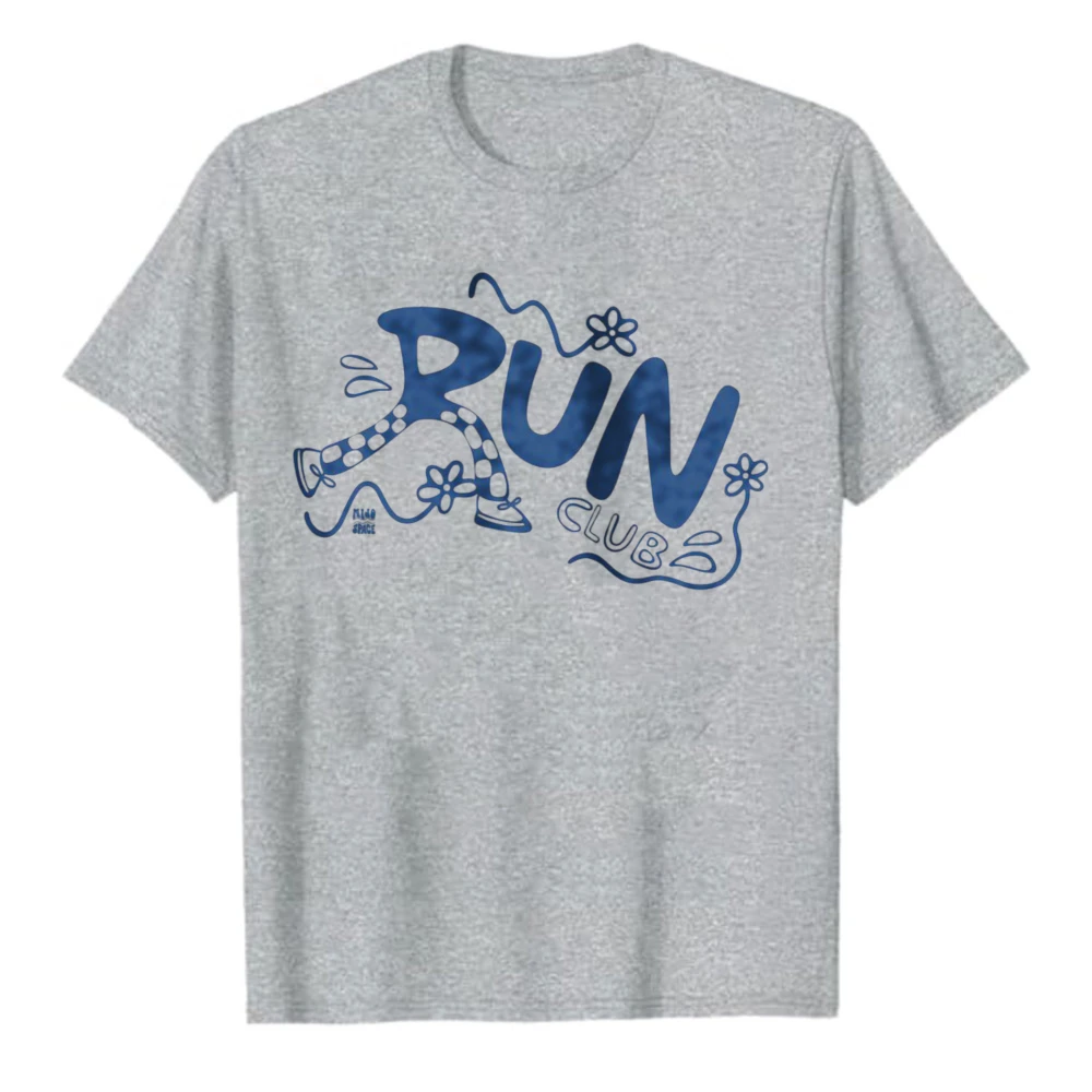 Unisex RUN CLUB Cartoon Leg Sneaker Floral Doodle Graphic T-Shirt Short Sleeve Casual Tee for Joggers Marathon Running Lovers
