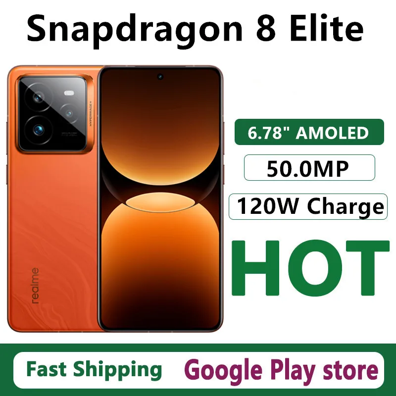 هاتف محمول Realme GT 7 Pro أصلي بقدرة 120 وات وشحن 50.0 ميجابكسل وكاميرا Snapdragon 8 Elite 6.78 بوصة AMOLED IP69 مقاوم للماء يعمل بنظام أندرويد 15.0