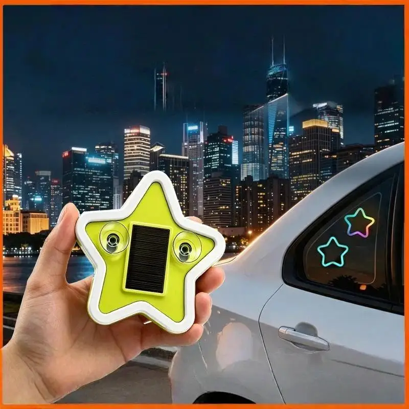 1 Set Car Atmosphere Lights Car Solar Decorative Star Shaped LED Warning Lights For Triangular Rear Windows