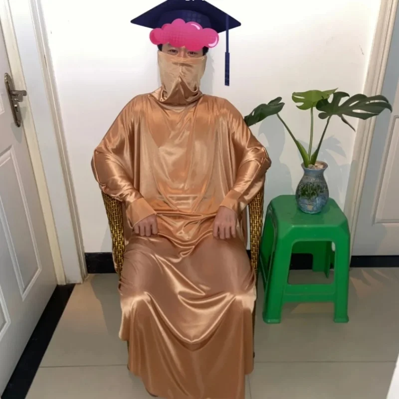 Baotou Silk Skirt Ice Silk Soft Men Can Wear Mask Style Bat Long Dress Abaya Islam Muslim Maxi Dress Kebaya Women Kaftan Robe