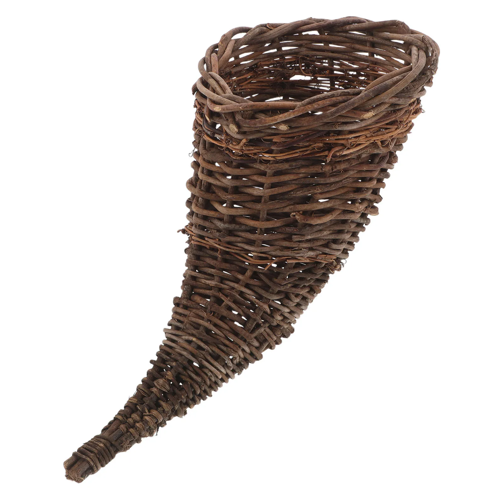 

Christmas Woven Decorative Basket Handmade Cornucopia Horn Design Fall Thanksgiving Table Centerpiece Wall Mounted Flower