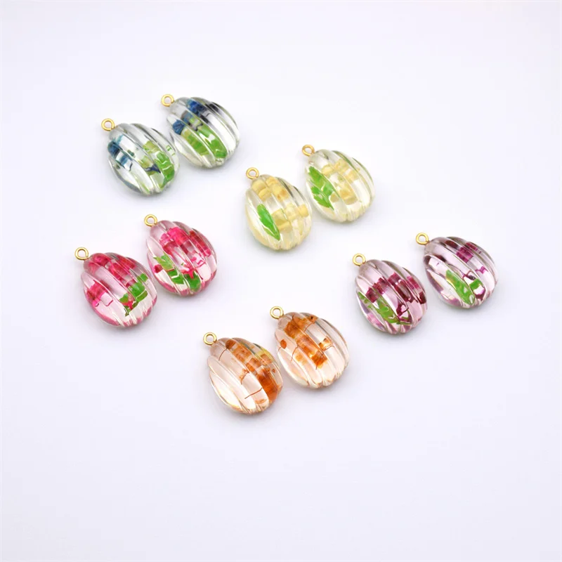 Min order 20pcs/lot color Naturally dried flowers core cartoon water drop shape resin beads charms diy jewelry accessory