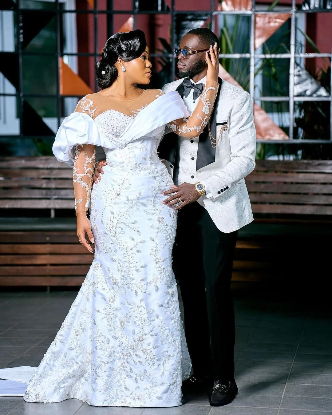 فستان زفاف حورية البحر أنيق برقبة شفافة مزين بالخرز للعروس فيستدو دي نويفا بأكمام طويلة فستان زفاف متواضع