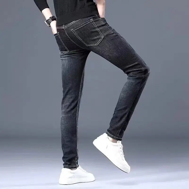 Luxury Men\'s Skinny Jeans with Embroidery Hip Hop Style Korean Fashion Harajuku black Trendy Streetwear Pants Casual Trousers