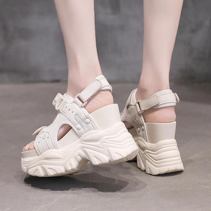 2024 New Summer High Platform Women Sandals Buckle Wedges Bling Shoes Fashion Outside Chunky Sandals Beach Casual Slides Woman