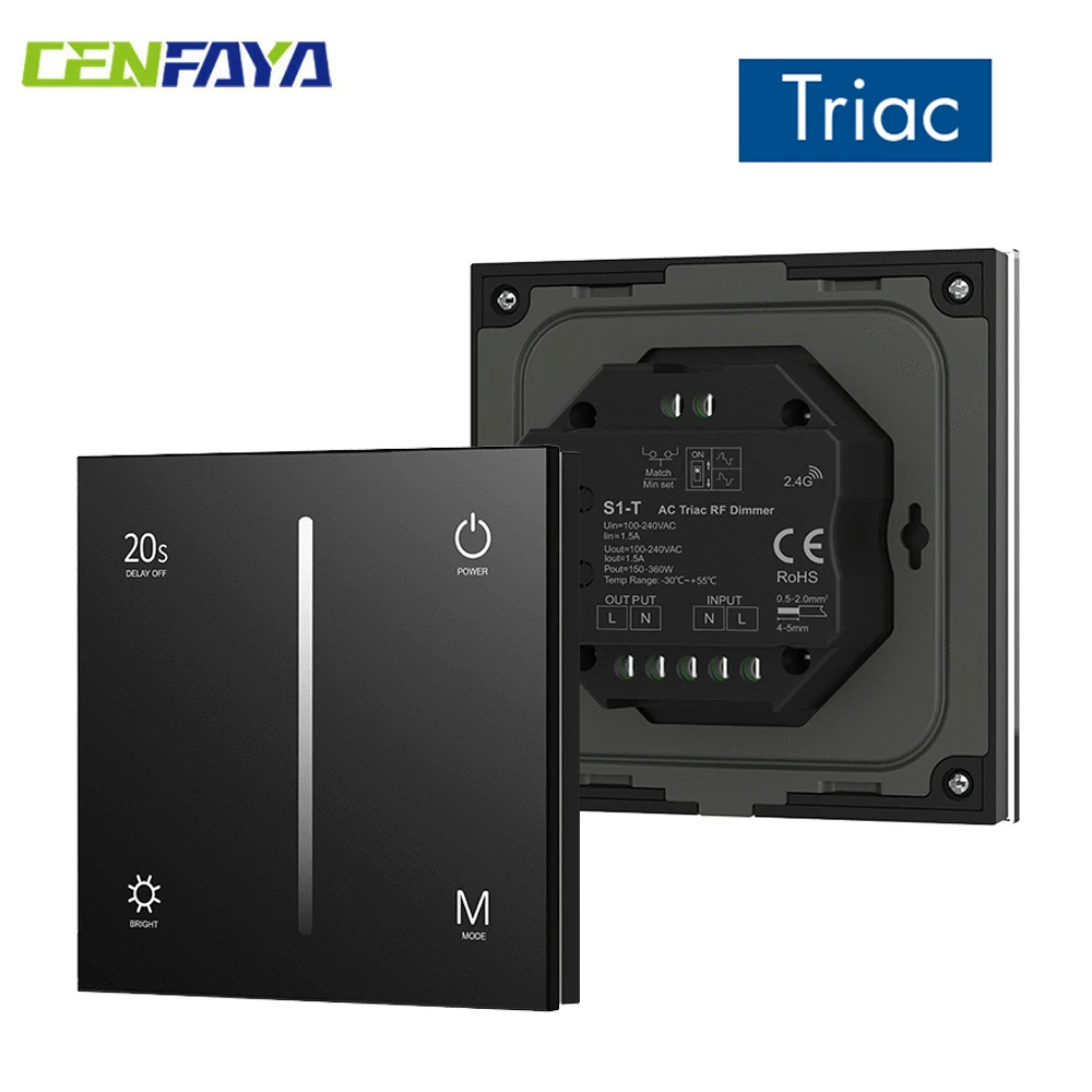 AC Triac Dimmer Light Switch Ultra Sensitive High Strength Glass Touch 86 Panel Fade Mode for Single Color Dimmable LED Lamps