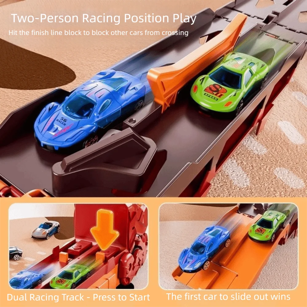 Foldable Track Dinosaur Foldable Truck Transforming Metal Mini Cars Dinosaur Race Track Molded Racing Cars Dinosaur Rail Car