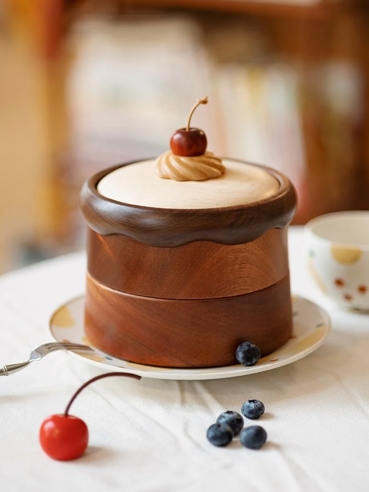 Cherry Cookie Cake Storage Box Wooden Cute Dry Fruit Snack Jewelry Box New Couple Birthday Qixi Gift Family Organizer