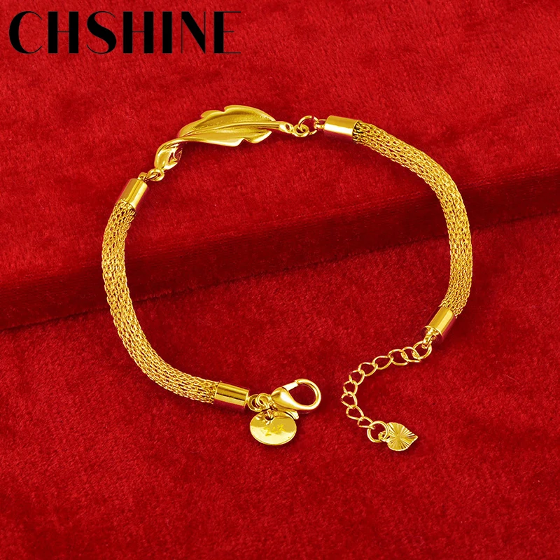

CHSHINE 925 Sterling Silver Plated 18K Gold Leaf Net Chain Bracelet For Women Wedding Engagement Fashion Charm Jewelry