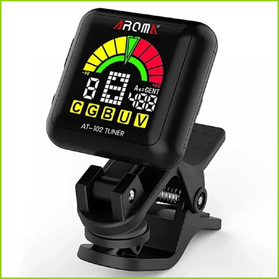 AROMA Rechargeable tuner AT-102 Black, USB Rechargeable Built‑in Battery Large LCD 360 Degree for Guitar/Bass/Ukulele/Violin