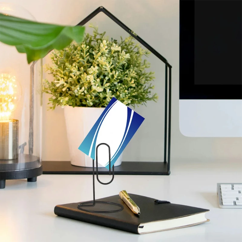 Black Metal Memo Holder Organizer Business Cards Notes Paper Stand for Office Accessories Table Number Display