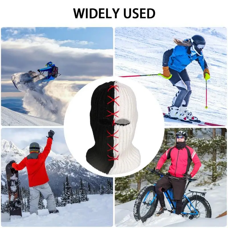 Ski Balaclava Thermal Winter Balaclava Black White pullover hat Men women Knit Insulated Face Mask Breathable Handmade Balaclava