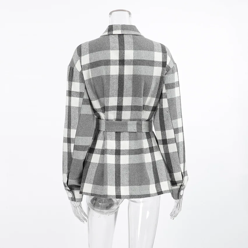 2025 Autumn and Winter New Plaid Loose Collar Tied Coat Fashionable Women's Coat