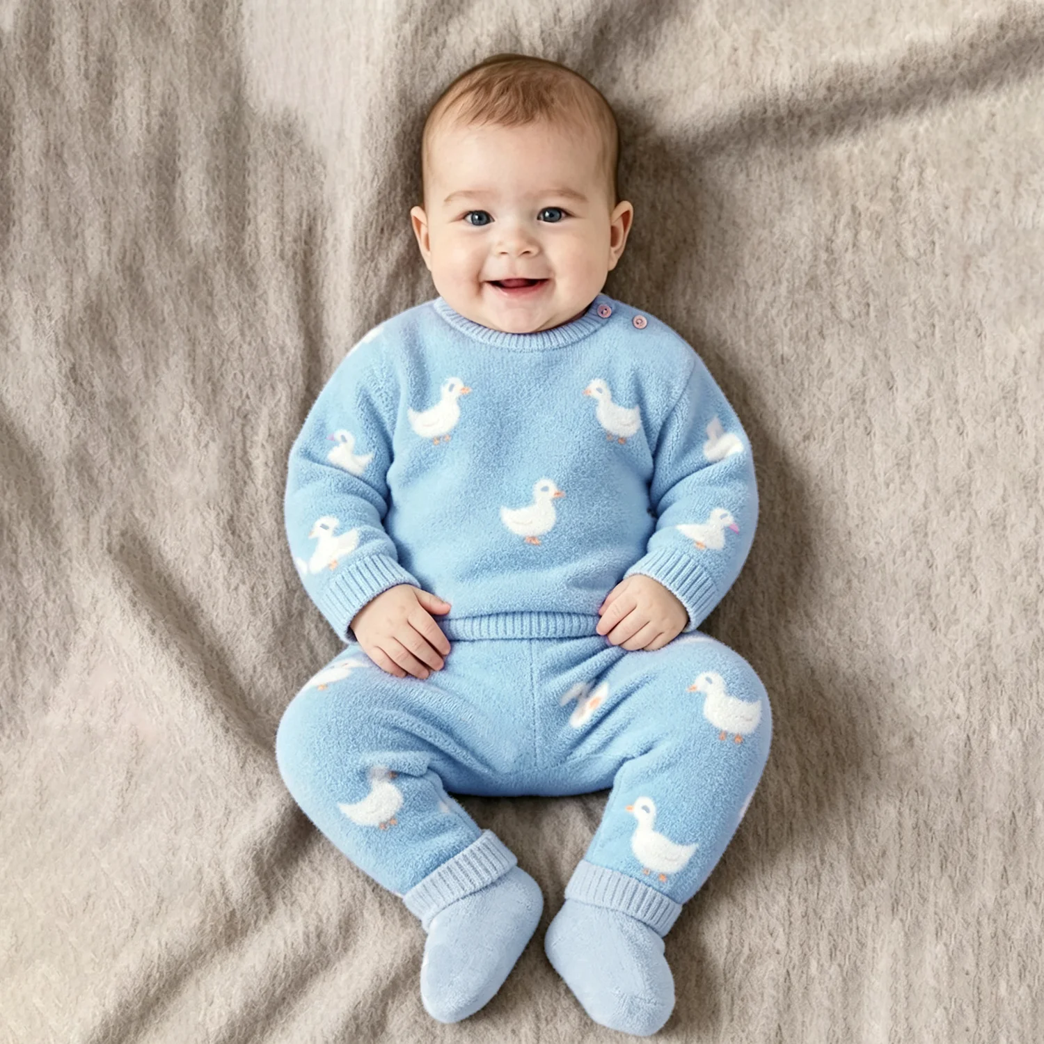Baby 2Pcs Knitted Outfit Set Cute Duck Print Toddler Boys Girls Soft Sweater Top + Pants Autumn Winter Infant Loungewear Clothes