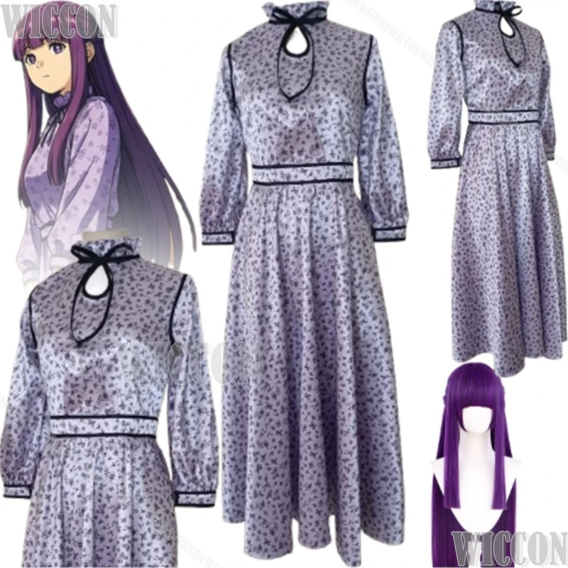

Fernn S2 Anime Beyond Journey End New Clothes Cosplay Costume Purple Dress Purple Long Wig Prop Girl Woman Halloween Roleplay