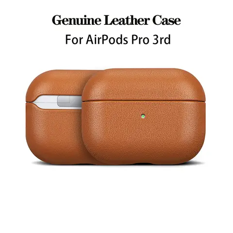 Funda de cuero genuino para AirPods Pro 3, funda protectora de piel auténtica de lujo para AirPods Pro 3, Color marrón y negro
