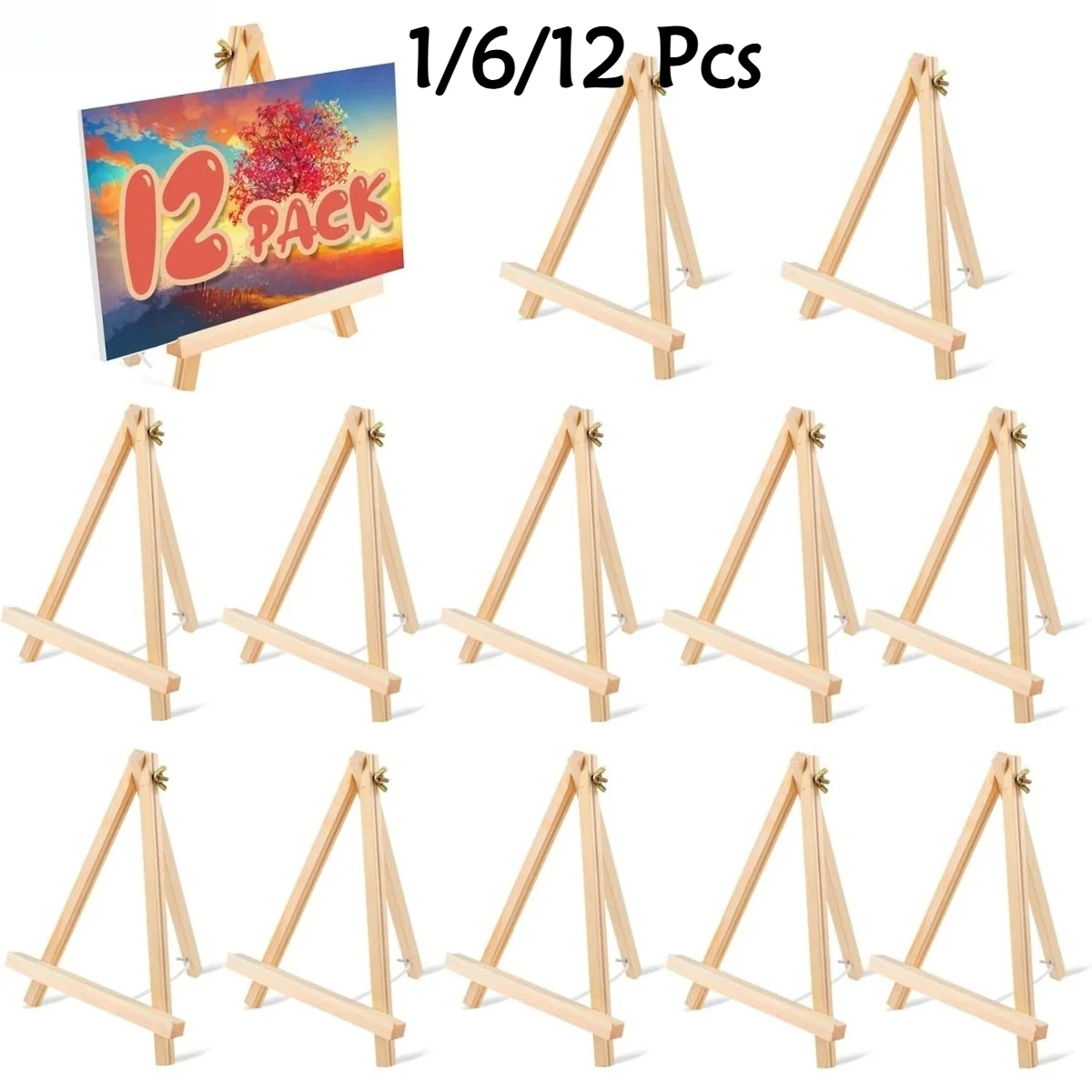 1/6/12Pack 9Inch Tabletop Wood Easel Stand, Tripod Painting Canvas Holder for Art Crafts, Adults & Students Art Supplies