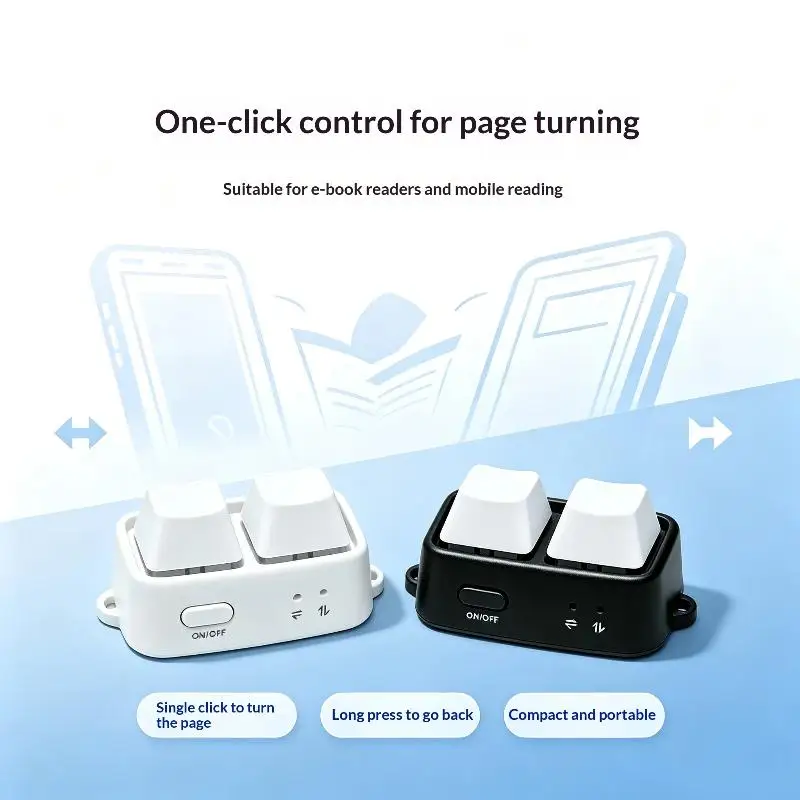 Long Battery Life Bluetooth Page Turner Remote Control Dual Button for Hands Free Video Scrolling E-book Reading