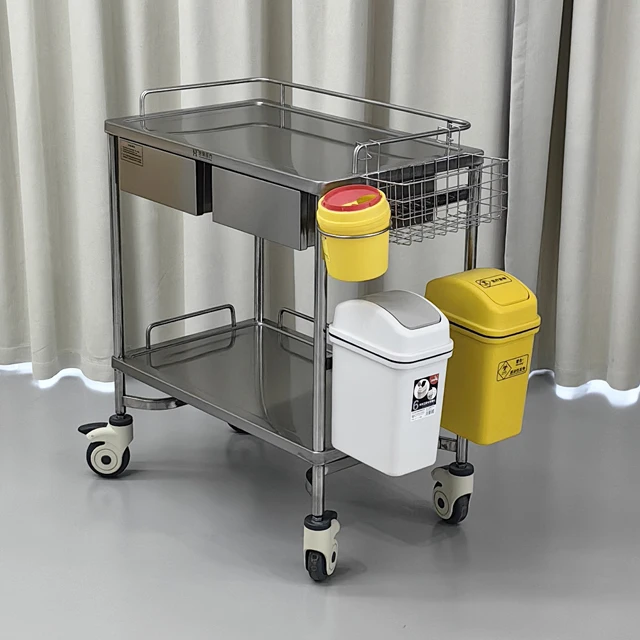 2025 New 140 High Quality Hospital Stainless Steel Detachable Medical Trolley Treatment Mobile Stainless Steel Trolley