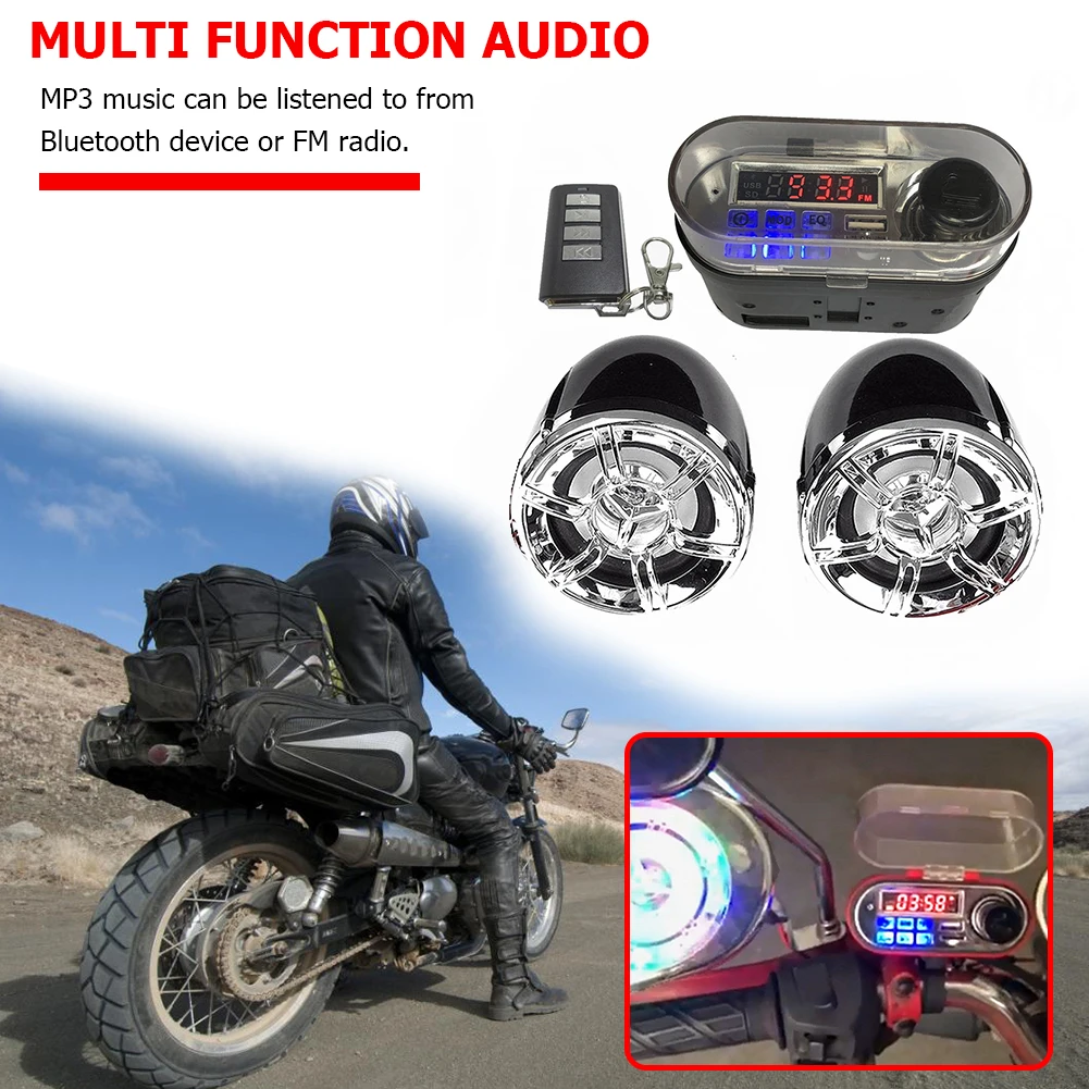 

12V Motorbike Two Speaker Handlebar Radio USB Charger Motorcycle TF FM Radio Remote Control Bluetooth-compatible for Outdoor