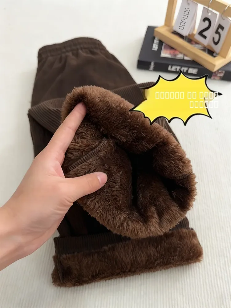 

Brown Extra Thi Lamb Velvet Men's Winter Fce Lined Warm Northeast Outdoor Cotton Pants Corduroy Sweatpants Casual Straig...