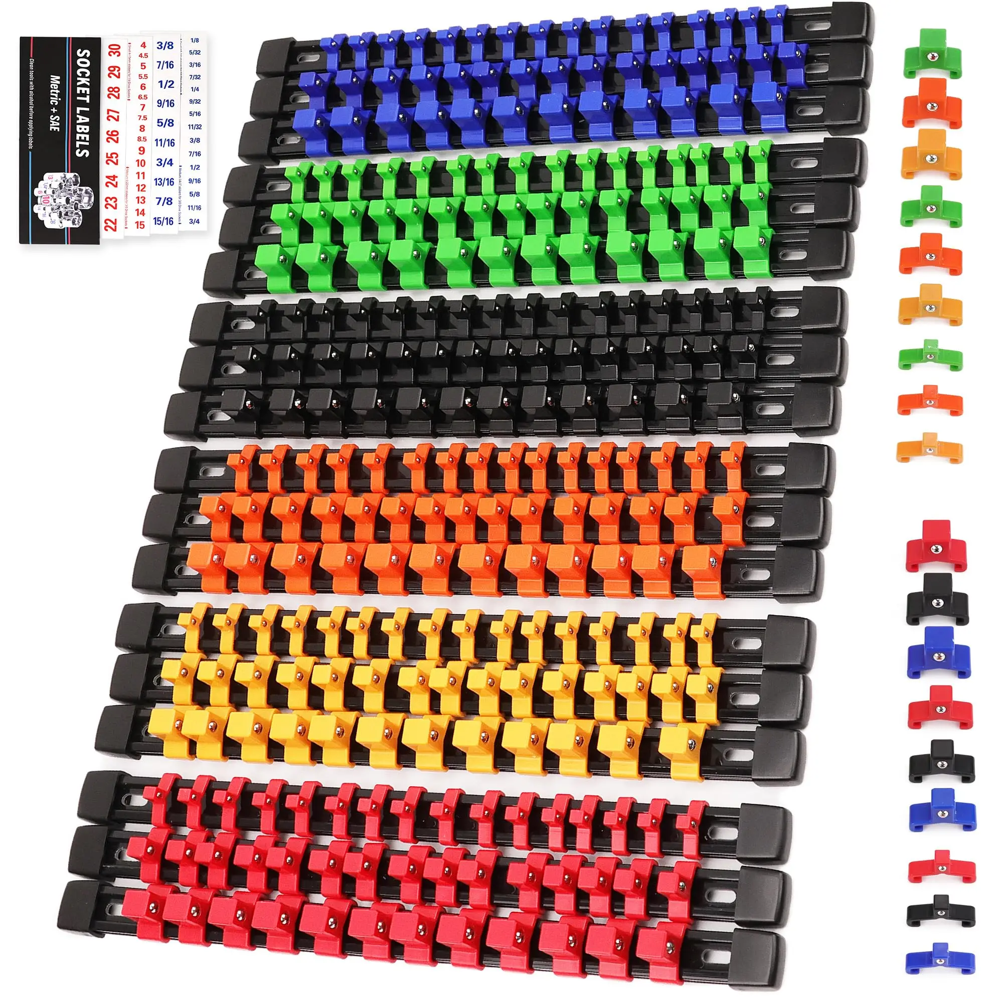 Socket Organizer Set 1/4-Inch 3/8-Inch 1/2-Inch Socket Organizer for Tool Box Drawer Drive Socket Trays, Socket Holder Clip Rail