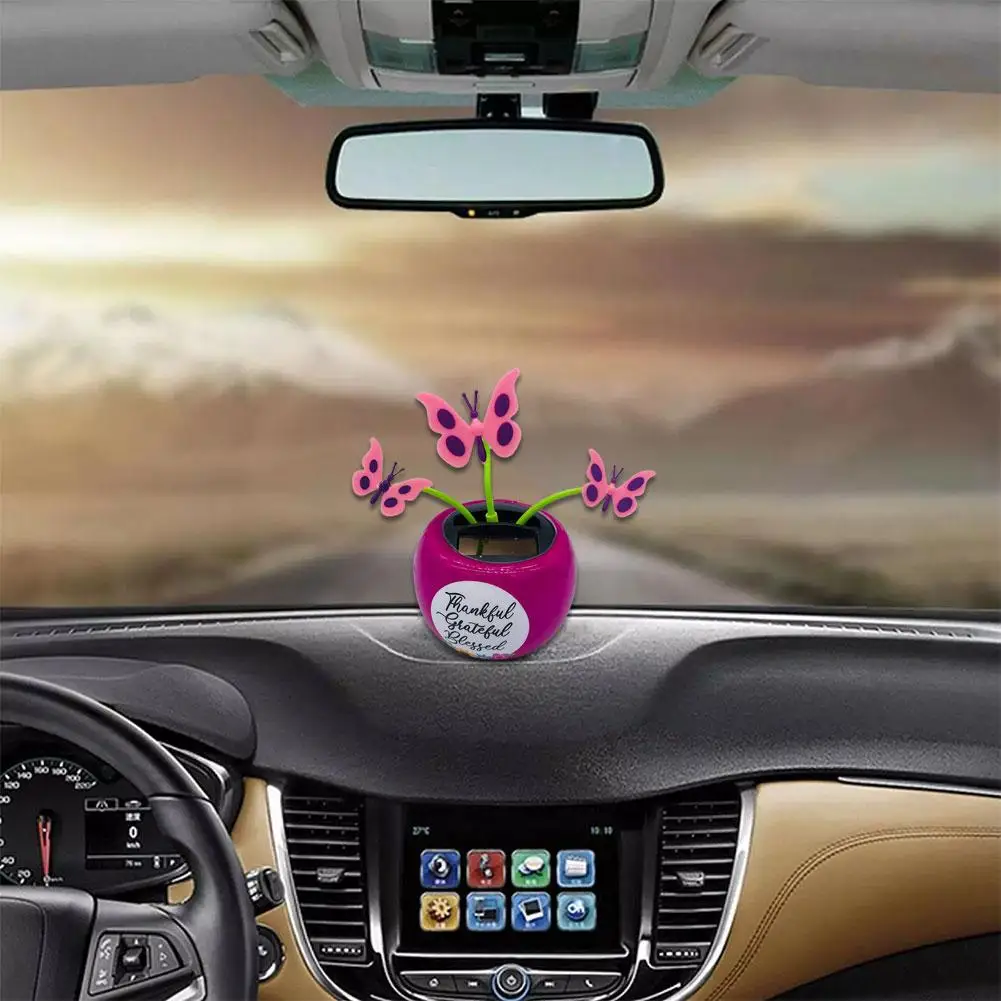 Car Ornaments Solar Dancer Flower Butterfly Flip Flap Desk Bobbleheads Interior Dancer Toy Decoration Dashboard K5P1