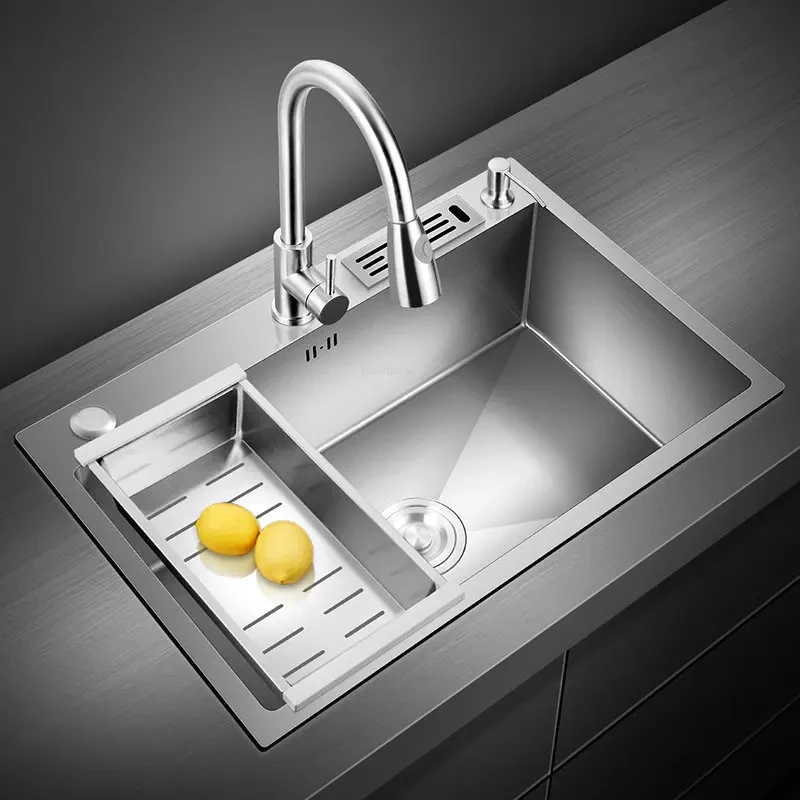 Black Stainless Steel Kitchen Sinks Wash Basin Creative Kitchen Accessories Large Single Slot Bathroom Sink Undercounter Basin