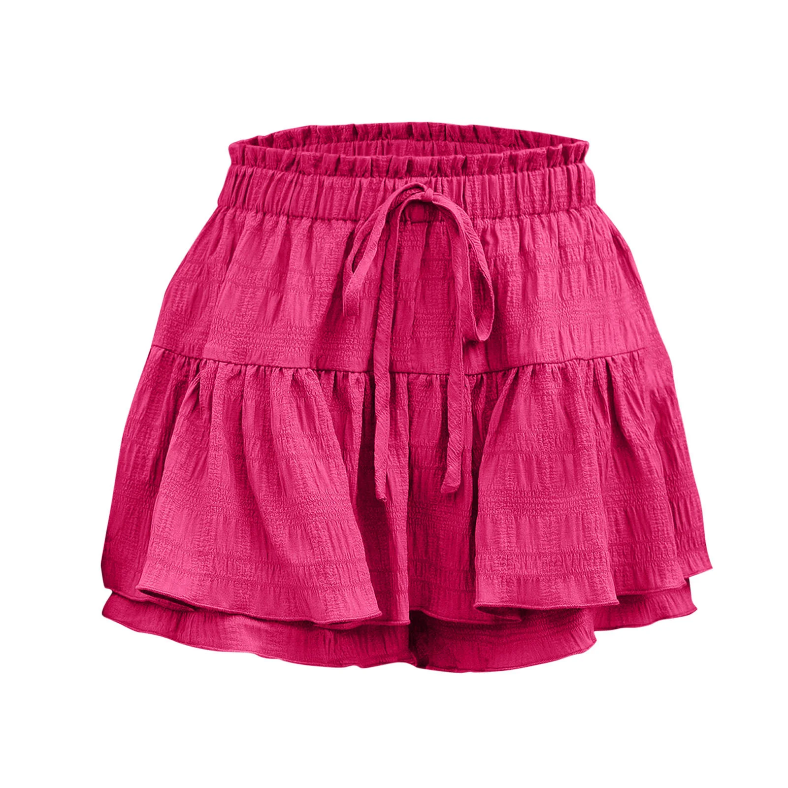 

Women Loose Fit Ruffled Culottes Elastic Waist Tiered Hem Skorts Solid Color Versatile Short Skirts for Daily Casual Holiday