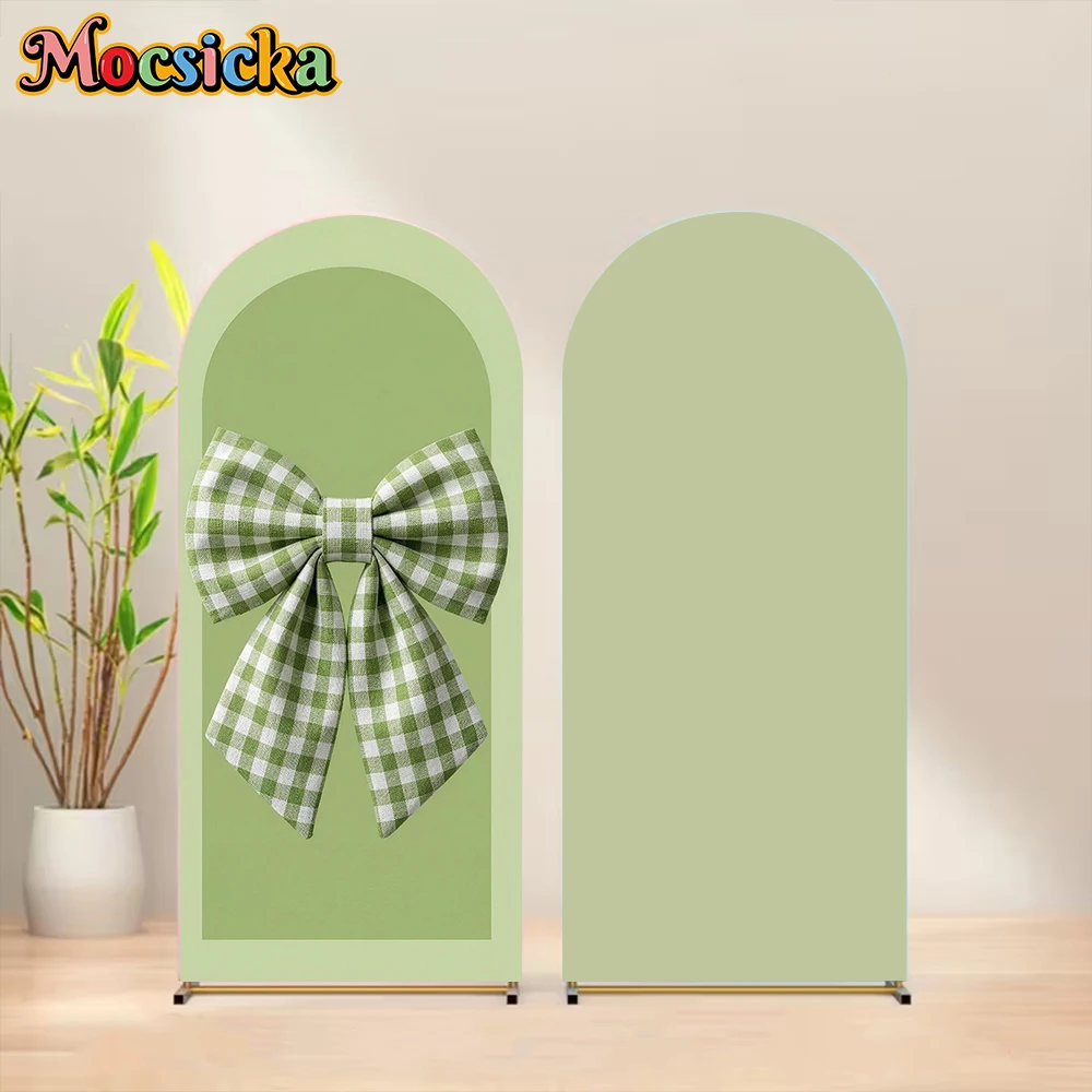 

Mocsicka Green Bow Arch Cover Backdrop Soft Double-Sided Baby Shower Arched Background Wedding Birthday Party Decor Studio Props