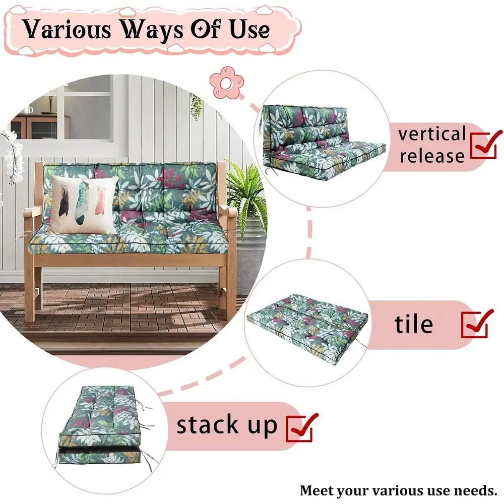 Porch Swing Replacement Cushion, Water-Resistant, Green Lower, 55 Thick 4 Foam Fill, 3-Seat Outdoor Swings, Gliders, Patio Furni