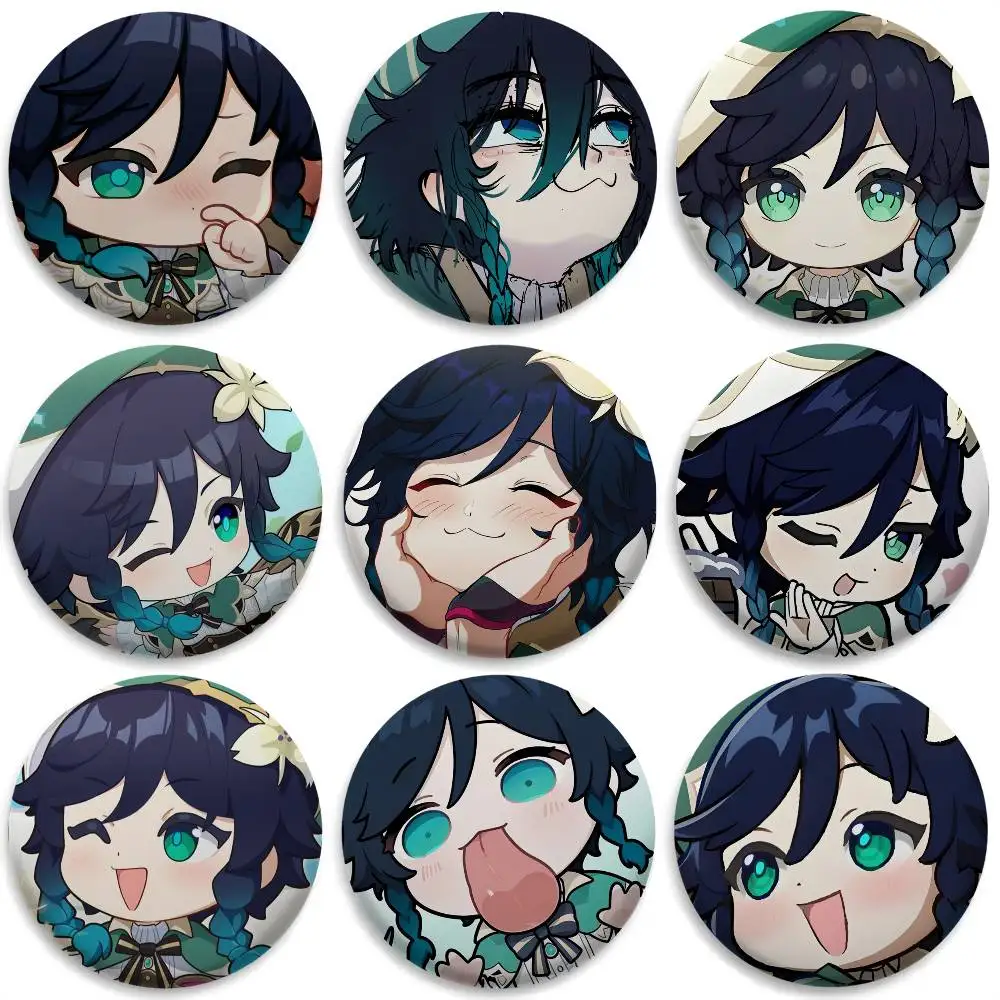 Venti Niedliche Genshin Impact Abzeichen, rund, exquisite Abzeichen, Broschen, kreative Anstecknadeln für Kleidung, Hut, Rucksack, Geschenkzubehör