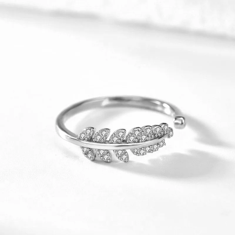 

LKO REAL S925 Sterling Silver Fresh Sweet Branch Leaf Temperament Personality Fashion For Women Trendy Adjustable Opening Rings