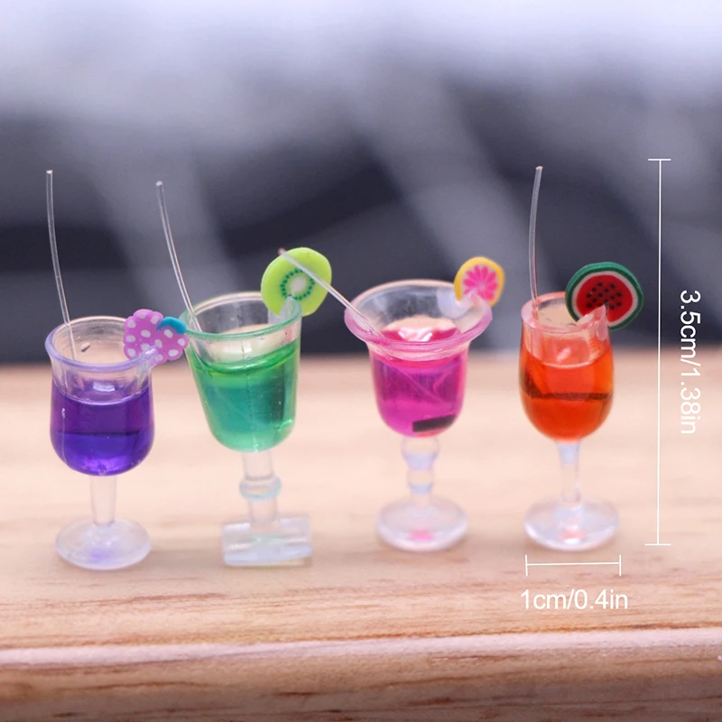 4Pcs 1:6 Dollhouse Miniature Fruit Cocktail Drinks Cup Model Kids Pretend Play Toy Doll House Accessories