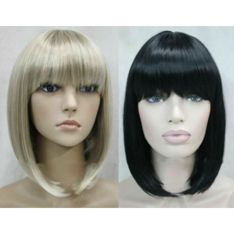 

Модная короткая прямая челка для женщин, женские волосы, полный парик