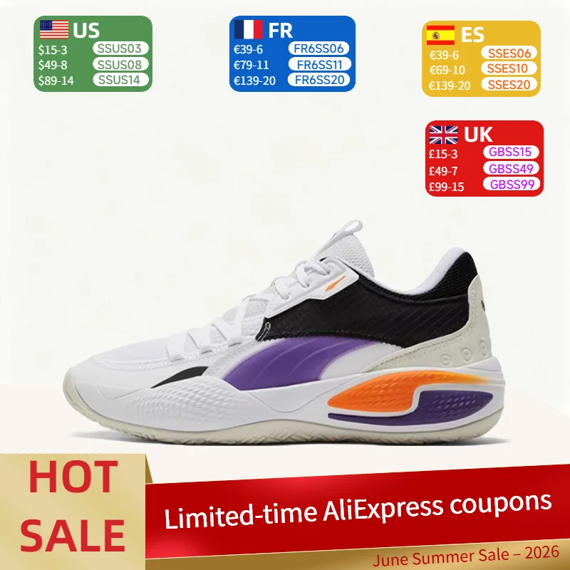 

PUMA Court Rider 1.0 Supportive, Cushioned, Soft, and Responsive Low-Top Basketball Shoes (Unisex) in Black and Purple 195634-02