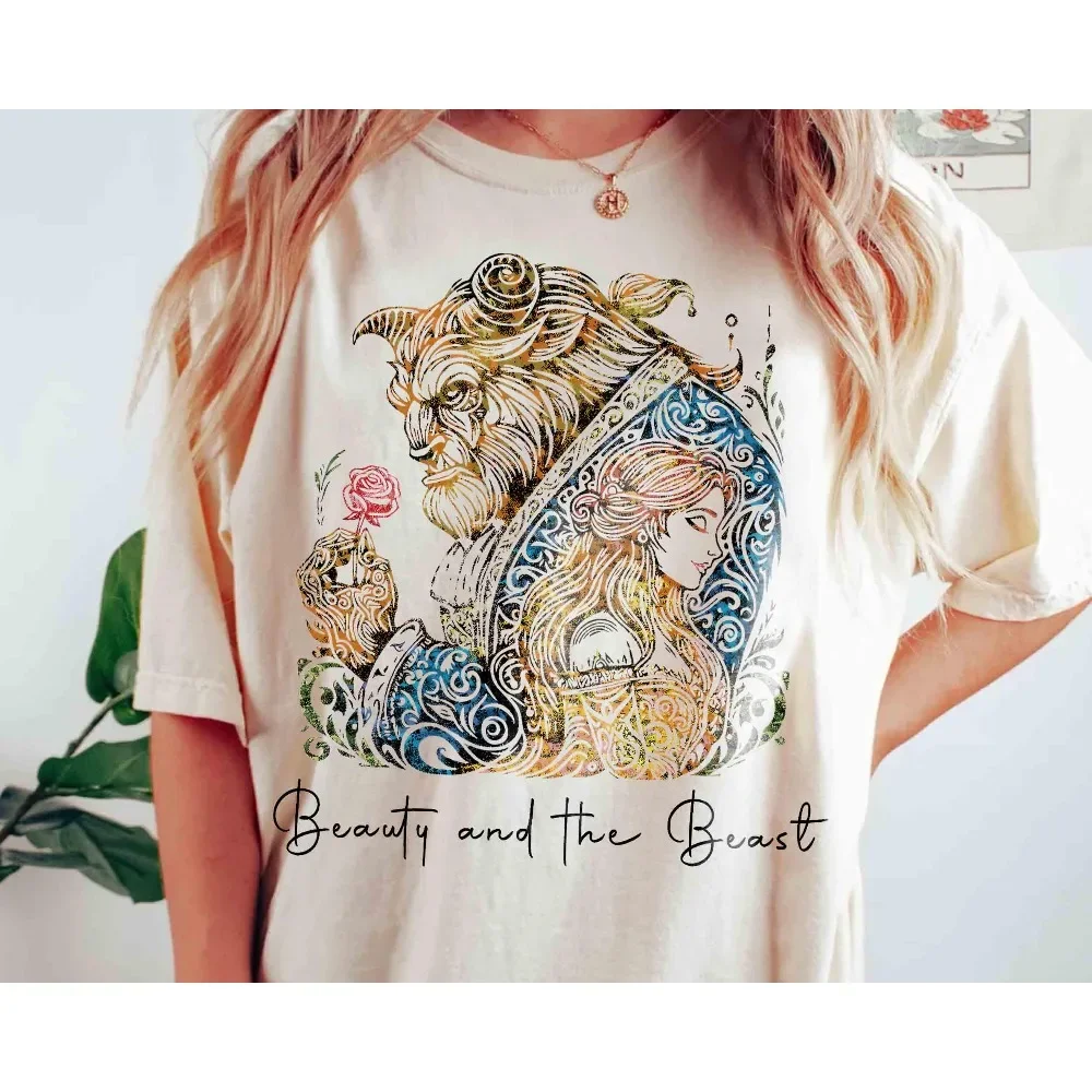 Vintage Disney Beauty & The Beast Art Rose T-Shirt, Belle Princess and Beast Tee, Tale As Old As Time, Magic Kingdom Family Trip