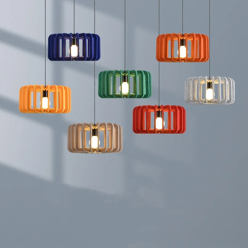 Nordic Felt Hanging Light Colorful Birdcage Chandeliers Coffee Bar Homestays Shops Sound-Absorbing Dining Table Pendant Lamp