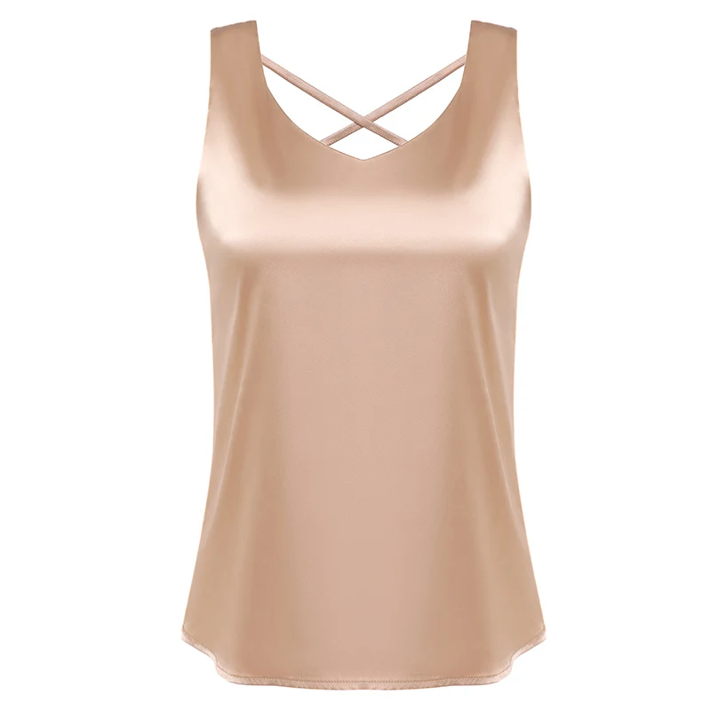 Fashion blouse 2023 Summer strap satin micro elastic vest shirt V-neck cross back casual shirt loose blouse for women