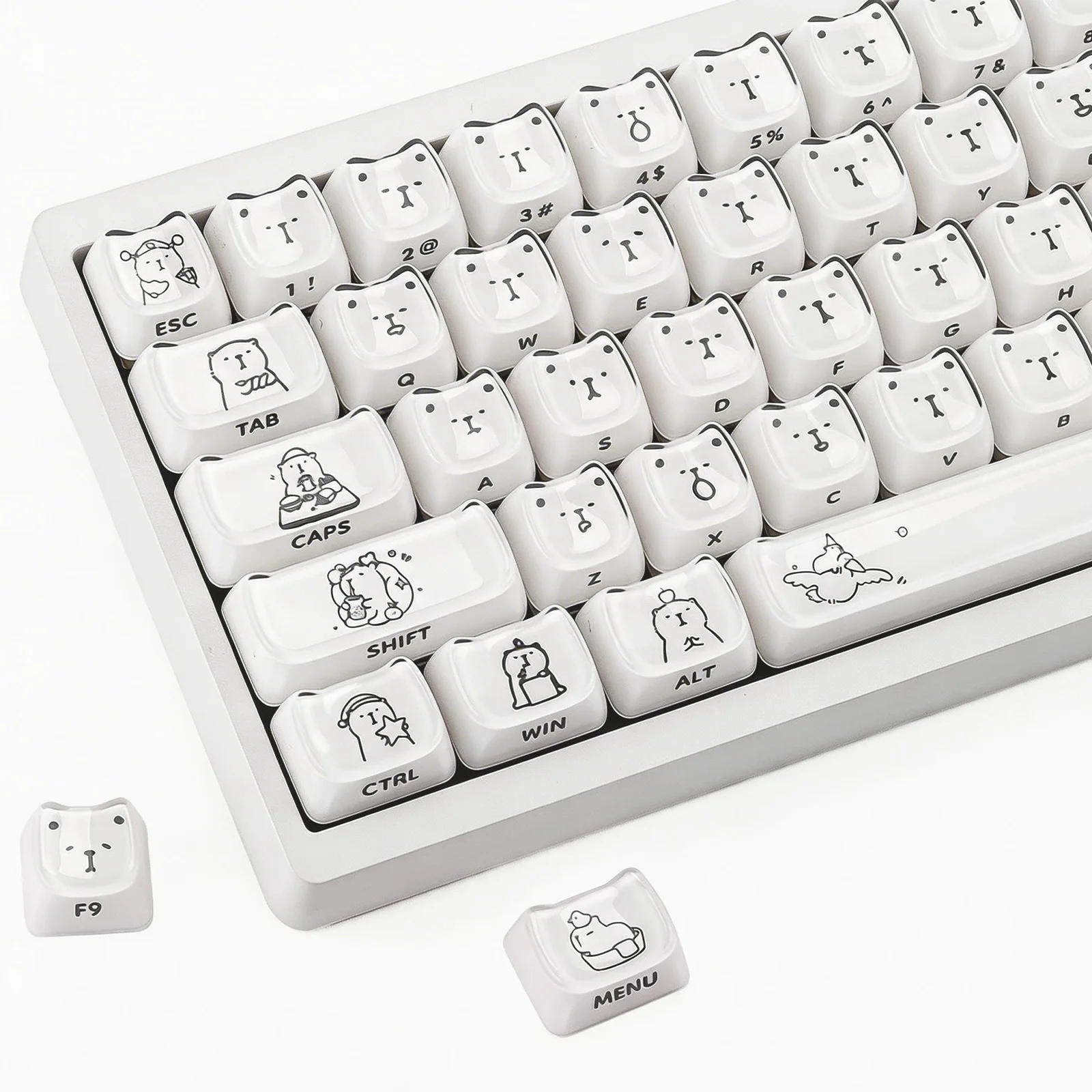Crystal Jelly White Capybara Keycaps Set - 119 Keys MAO Profile Dual Legends for Mechanical Keyboard