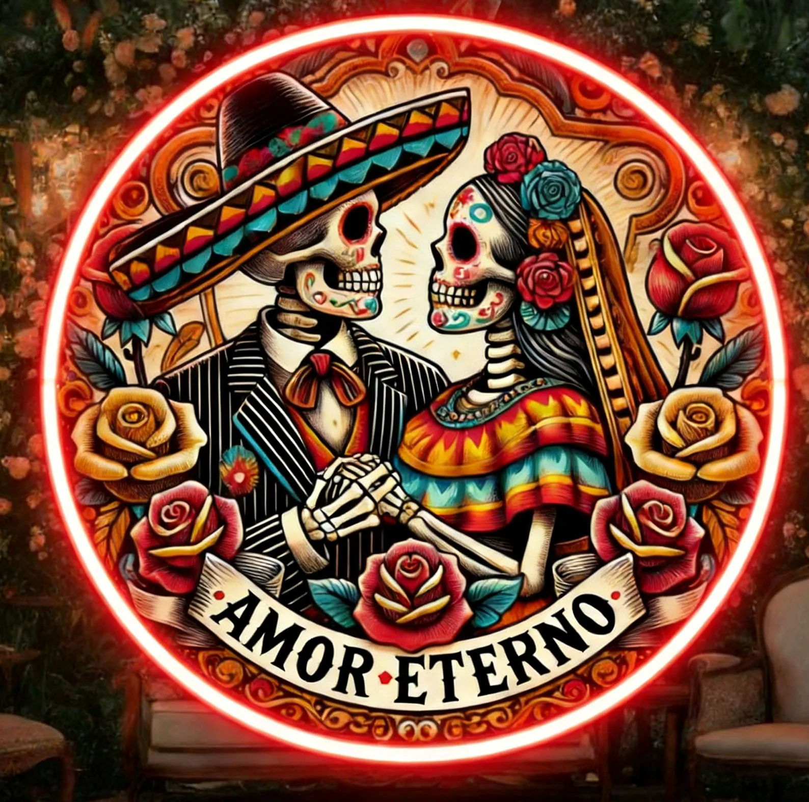Dia De Los Muertos Neon Sign,Mexican Day of the Dead Wedding Wall Decor,Skeleton Couple Neon Sign,Vintage Gothic Romanticism