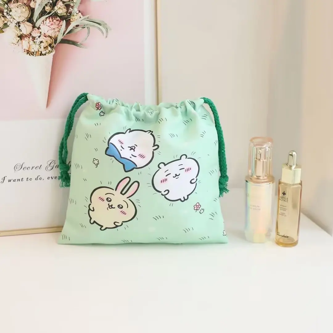Chiikawa Hachiware Cartoon Double Sided Drawstring Drawstring Pockets Portable Canvas Bag Organize Storage Bag Small Cloth Bag