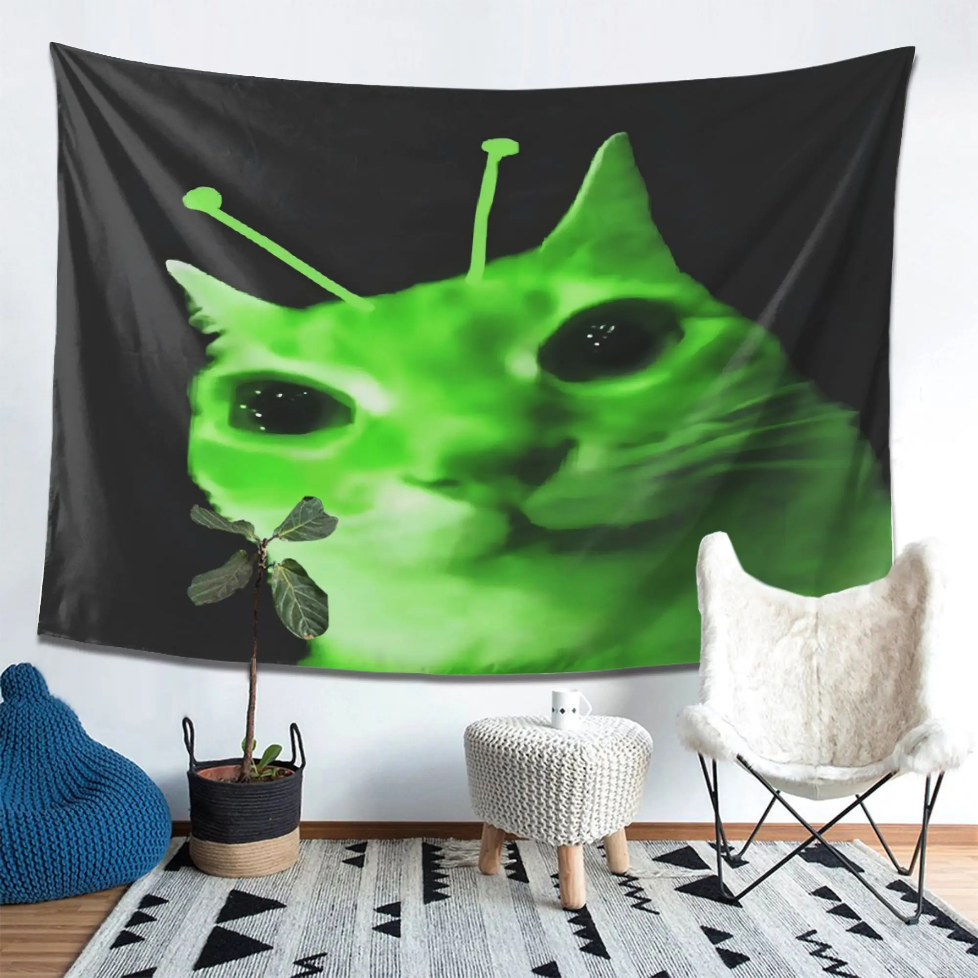 Gnarpy skurriler grüner Katzen-Wandteppich mit verspieltem Design, perfekt für Wohnzimmer, Schlafzimmer oder Büro, einzigartige Geschenkidee für alle
