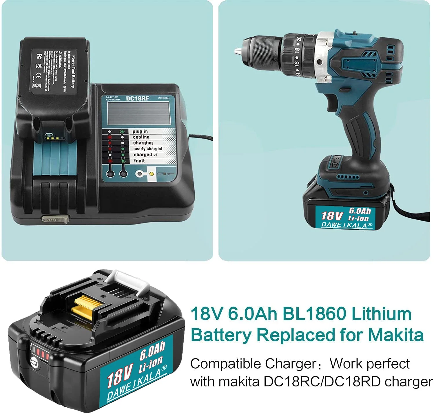 NEW 2023 Original Rechargeable Battery 18V6000mAh Lithium Ion for Makita 18V 18650 BL1860 BL1850BL1840 BL1830 BL1860B+4A Charger