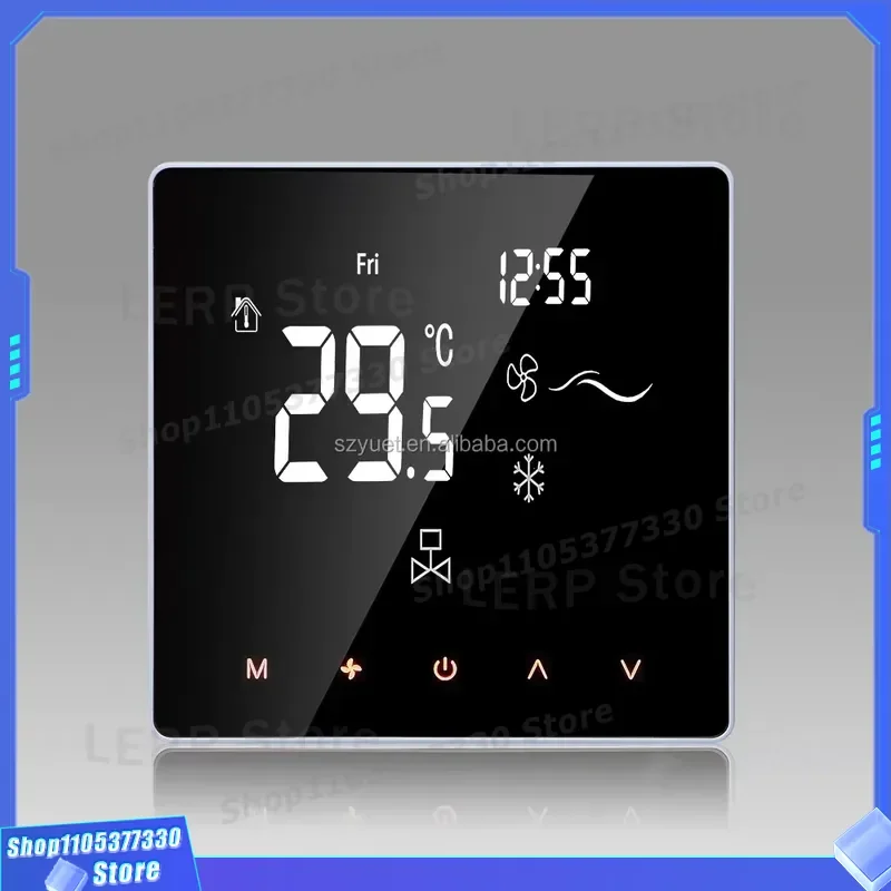 Digital LCD Room Thermostat for Fan Coil Unit Air Conditioning Temperature Controller HVAC Heating Cooling System Wall Mount